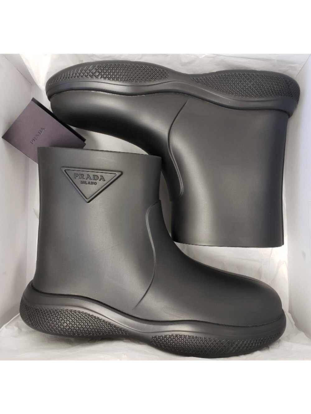 PRADA Mellow Men's Logo Ankle Rain Boots in Black Size 42 / US 9 - Italy Made - Picture 3 of 4